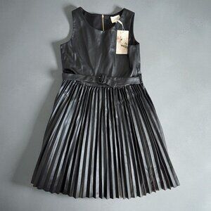 HANNAH BANANA By Sara Sara Girls Black Leatherette Pleated Dress Size 16 NEW NWT